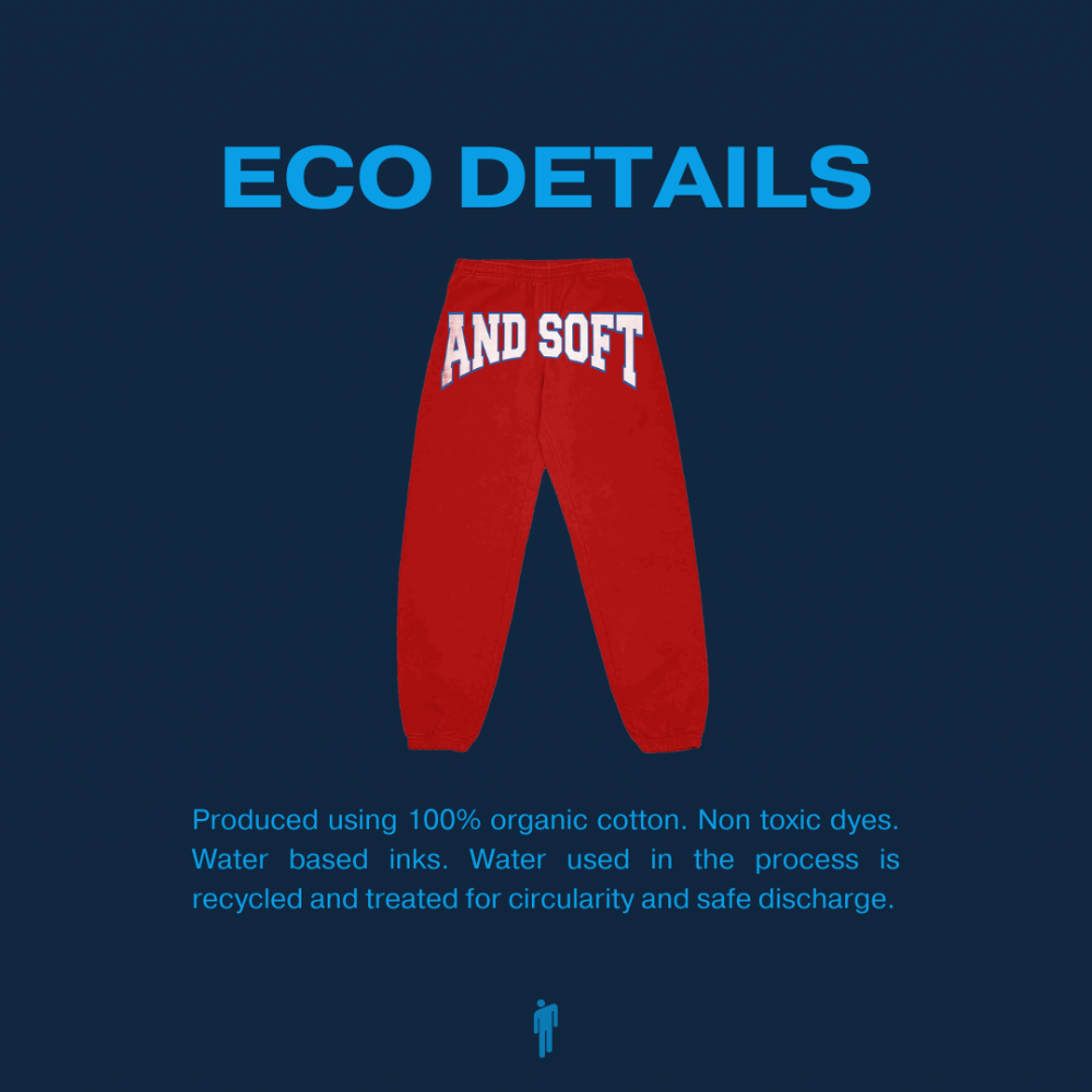 HIT ME HARD AND SOFT RED SWEATPANTS eco details