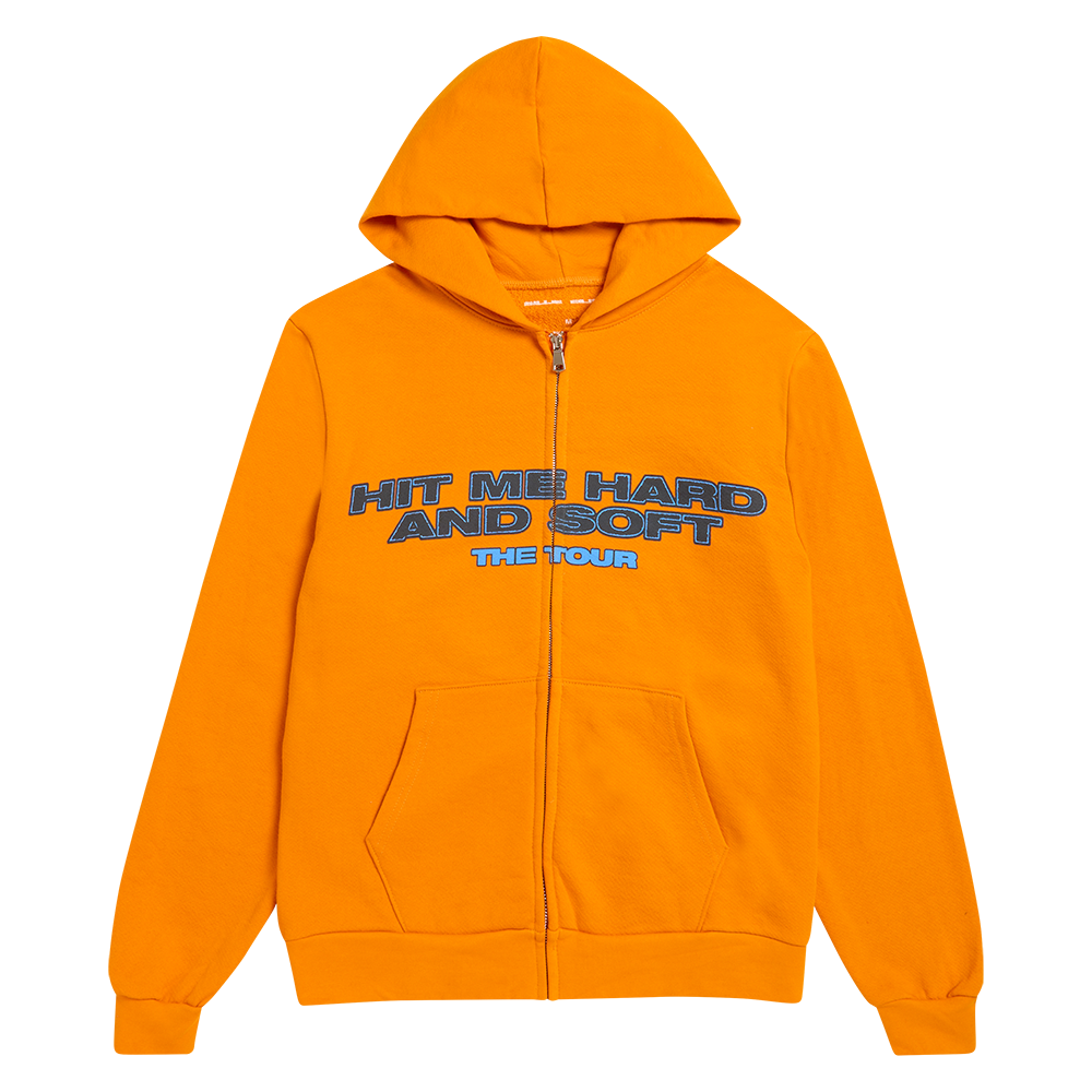 HIT ME HARD AND SOFT: THE TOUR Orange Dateback Zip Hoodie - Billie