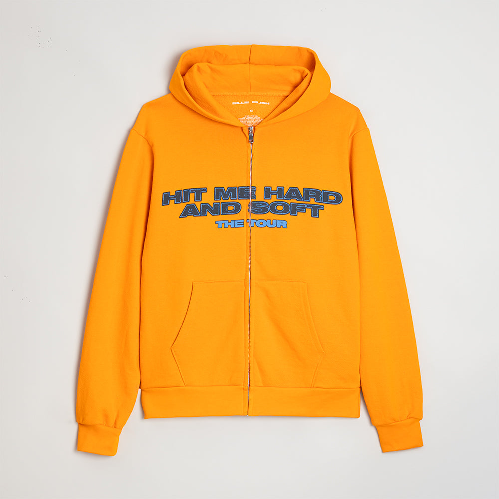 HIT ME HARD AND SOFT: THE TOUR Orange Dateback Zip Hoodie - Billie