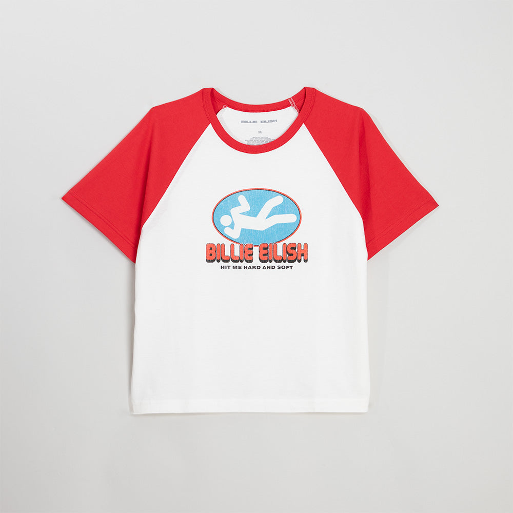 RED AND WHITE RAGLAN DROP SLEEVE TEE - Billie Eilish | Store