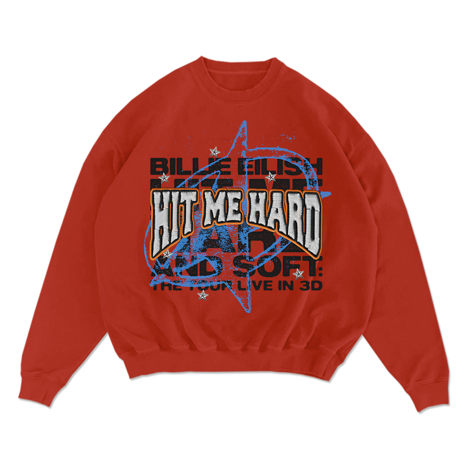 Live in 3D Embroidered Star Red Crewneck - Billie Eilish | Store