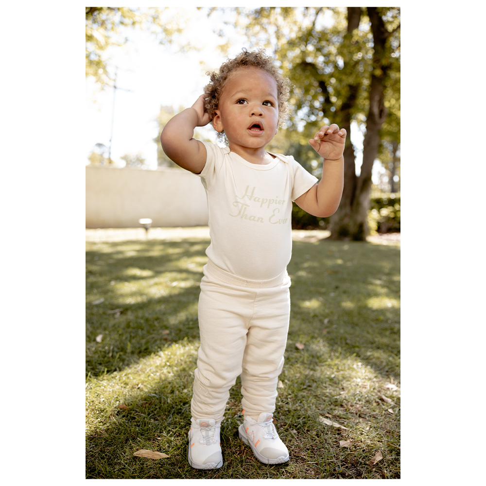 Happier Than Ever Organic Beige Onesie - Lifestyle