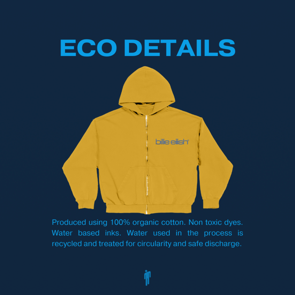 Billie Yellow Zip Hoodie Eco Details