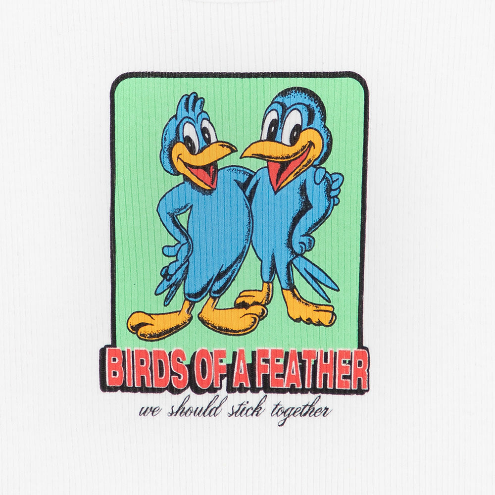 BIRDS OF A FEATHER WHITE TANK detail