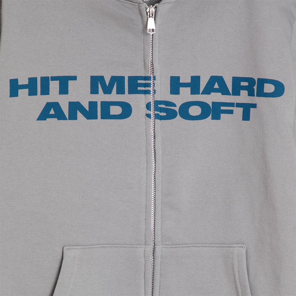 HIT ME HARD AND SOFT Grey Zipper Hoodie detail