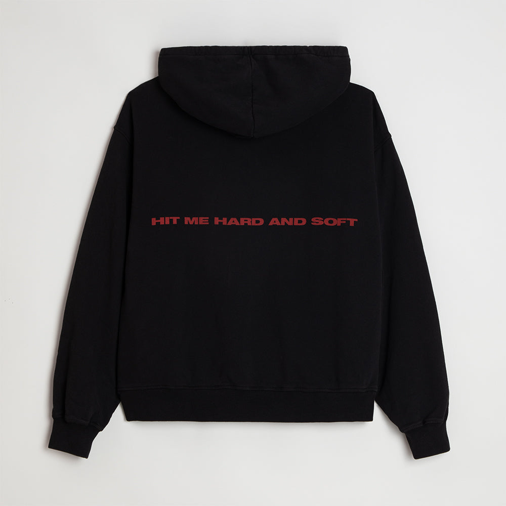 HIT ME HARD AND SOFT Black Cover Pullover Hoodie back