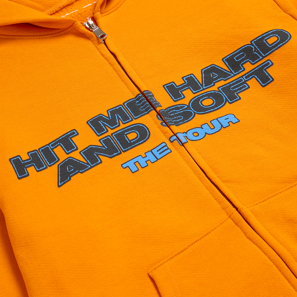 HIT ME HARD AND SOFT: THE TOUR Orange Dateback Zip Hoodie