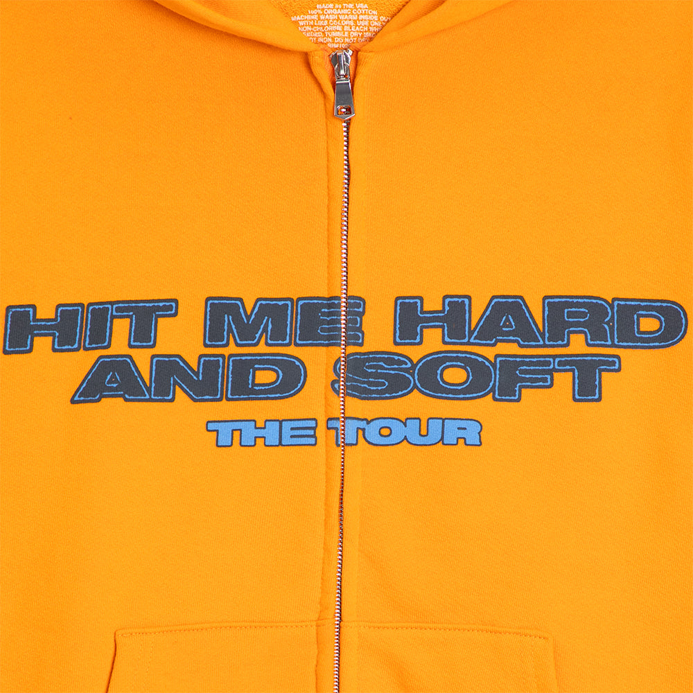 HIT ME HARD AND SOFT: THE TOUR Orange Dateback Zip Hoodie - Billie
