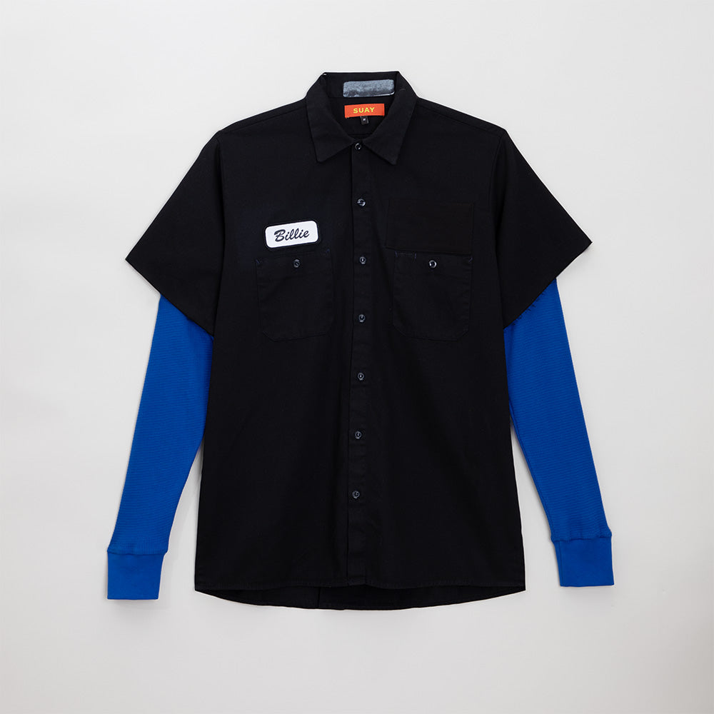 SUAY x Billie Eilish Black Blue Thermal Sleeve Work Shirt