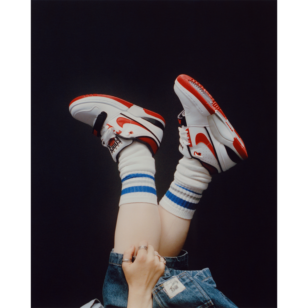White and top red nike sneakers