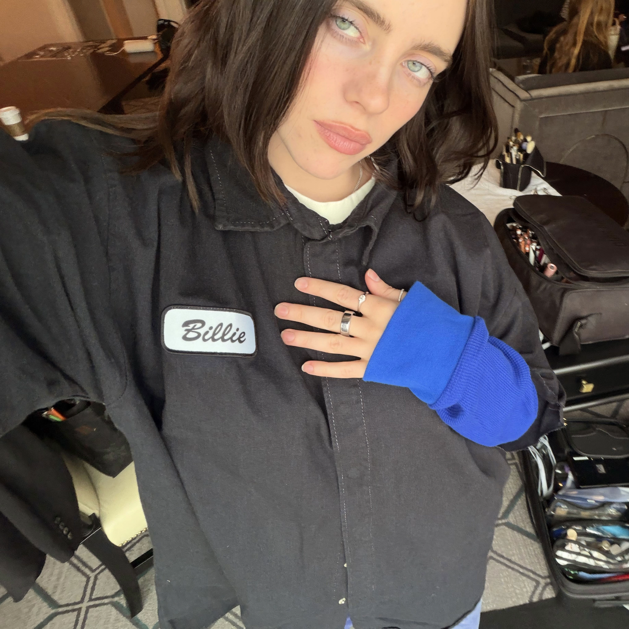 SUAY x Billie Eilish Black Blue Thermal Sleeve Work Shirt