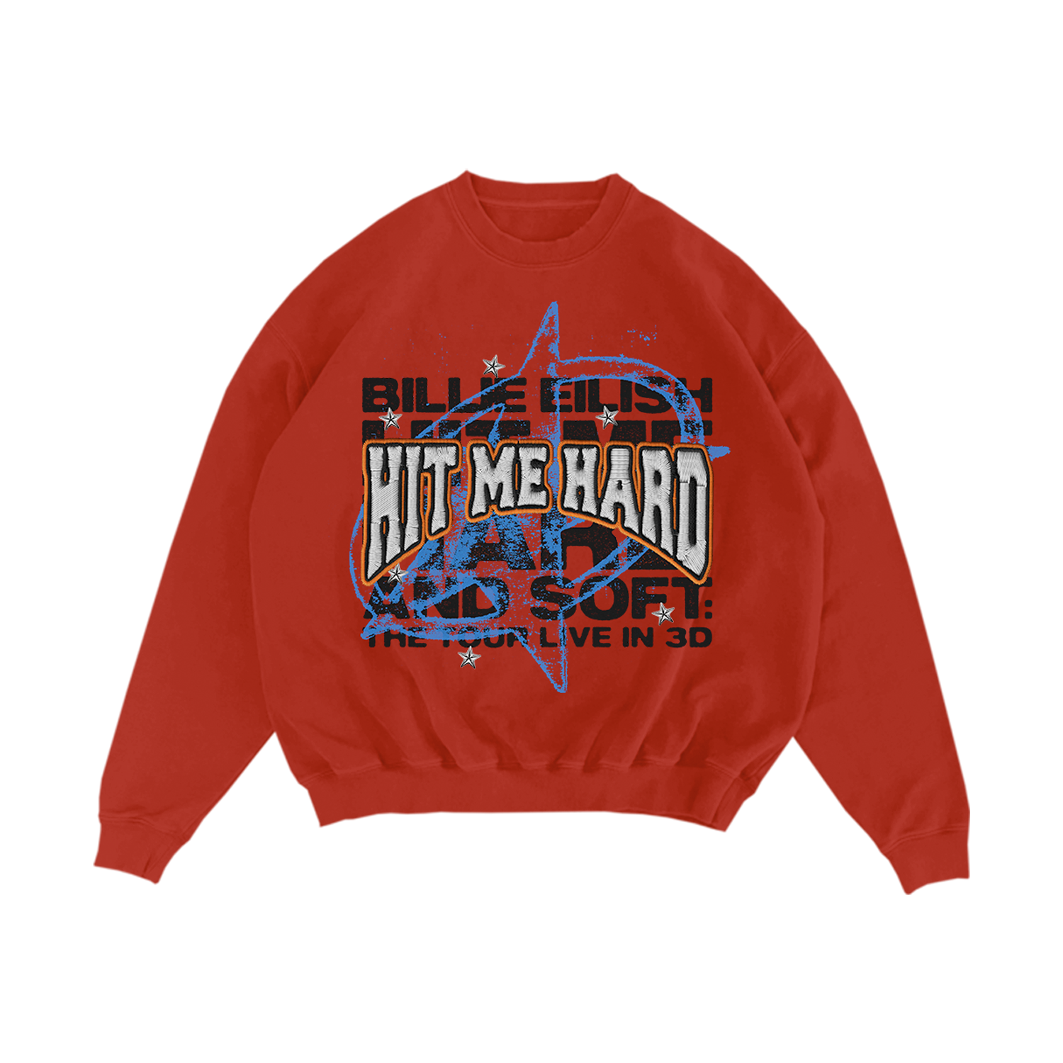 Live in 3D Embroidered Star Red Crewneck