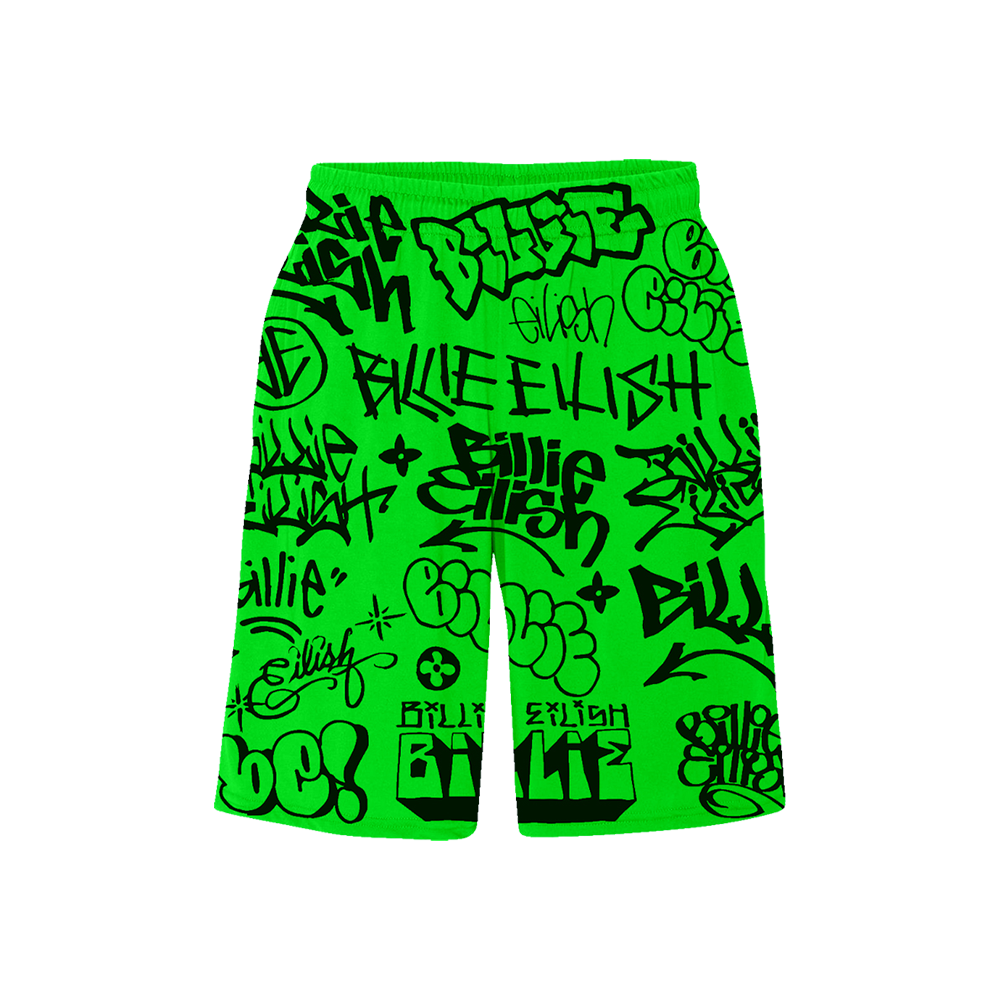 Billie Eilish x Freak City Green Graffiti Shorts